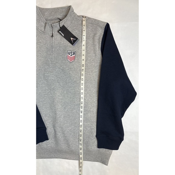 Antigua USA Soccer Mens Pullover Quarter Zip Fleece Sweater Gray Navy Size 2XL - Picture 3 of 7